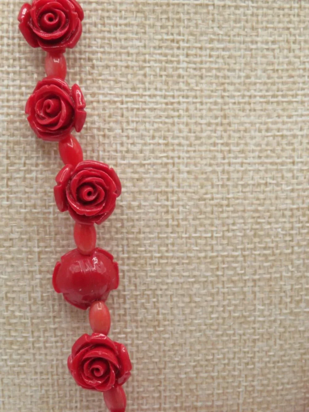Red Rose and Large Tear Drop Beaded Statement Necklace